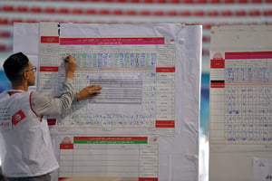 Un centre de comptage des votes après les élections parlementaires tunisiennes à Manzah 1 à Tunis, le 18 décembre 2022. © Yassine Mahjoub/NurPhoto via AFP
