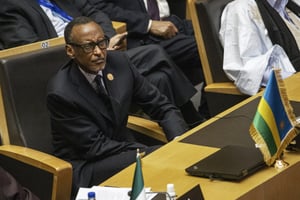 Le président rwandais, Paul Kagame, à Addis-Abeba, en février 2024, lors d’une assemblée ordinaire de l’Union africaine. © Michele Spatari / AFP.