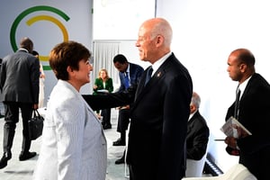 Le président tunisien Kaïs Saïed et la directrice générale du Fonds monétaire international Kristalina Georgieva le 22 juin 2023 à Paris. © Tunisian Presidency/SIPA