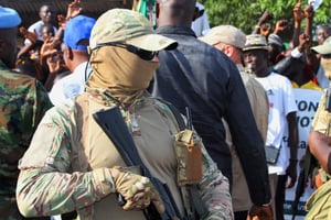 Des mercenaires russes du groupe Wagner, à Bangui, le 16 juillet 2023. © LEGER SERGE KOKPAKPA/REUTERS