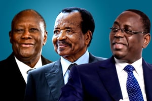 De g. à dr. : Alassane Ouattara, Paul Biya, Macky Sall. © Montage JA ; Maboup ; AFP ; présidence du Sénégal