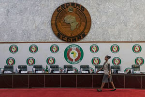 Au siège de la Cedeao, à Abuja, le 27 février 2023. © Michele Spatari / AFP