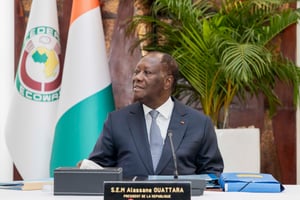 Le président ivoirien Alassane Ouattara, lors du conseil des ministres, le 25 octobre 2023. © Ange Servais/Presidence CI