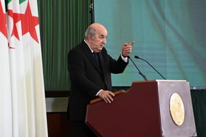 Abdelmadjid Tebboune, lors de son discours à la nation, devant le Parlement, à Alger, le 25 décembre 2023. © APP Via Présidence algérienne