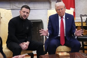Le président ukrainien, Volodymyr Zelensky, et celui des États Unis, Donald Trump, lors de leur entrevue houleuse, le 28 février 2025, à Washington. © ANDREW HARNIK/Getty Images via AFP