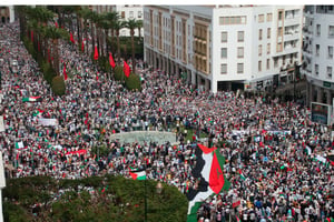 Manifestation de soutien à la Palestine, à Rabat, le 15 octobre 2023. © Abu Adem Muhammed /  Anadolu via AFP