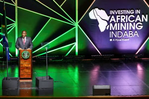 Le président sud-africain, Cyril Ramaphosa, a prononcé le discours d’ouverture d’Africa Mining Indaba au Cap le 5 février 2024. © REUTERS/Esa Alexander