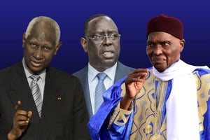 Abdou Diouf, Macky Sall et Abdoulaye Wade. (illustration) © Photos : AFP / Photomontage : JA