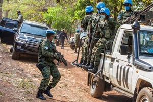 Des Casques bleus de la Minusca à Bangui, le 27 décembre 2020. © NACER TALEL/AFP