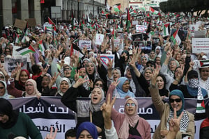 Manifestation pro-palestinienne, à Rabat, le 15 octobre 2023. © Abu Adem Muhammed / Anadolu via AFP