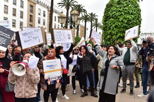 Rassemblement à Rabat pour la Journée internationale des droits des femmes, le 8 mars 2023. © Abu Adem Muhammed / Anadolu via AFP
