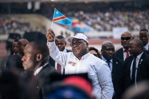 Le chef de l’État congolais Félix Tshisekedi (ici à Kinshasa, le 28 juillet 2023) remettra en jeu son mandat à la présidentielle du 20 décembre. © Alexis Huguet/ AFP
