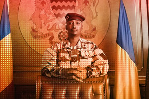 Le président de la transition au Tchad, Mahamat Idriss Déby Itno. © MONTAGE JA : V.FOURNIER pour JA