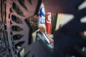 Le président d’Ennahdha Rached Ghannouchi au siège du parti, à Tunis, le 30 octobre 2018. © Augustin LE GALL/HAYTHAM-REA