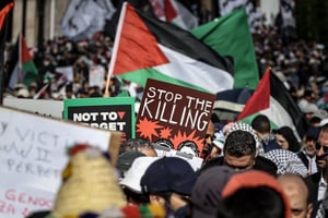 Rassemblement à Rabat, le 11 février 2024, en soutien aux Palestiniens. © Fadel Senna / AFP