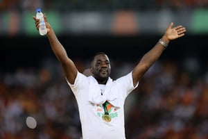 Emerse Faé, entraîneur de la Côte d’Ivoire, célèbre la victoire de son équipe sur le Nigeria lors de la finale de la Coupe d’Afrique des nations, au stade Alassane-Ouattara, à Abidjan, le 11 février 2024. © PA Photos/ABACA