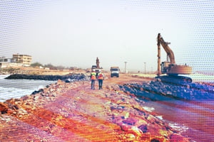 Travaux de construction du port Ndayane en janvier 2024. © Théo du Couëdic