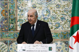 Le président algérien, Abdelmadjid Tebboune, lors d’une conférence de presse, le 28 janvier 2024, au palais d’El Mouradia. © Fazil Abd Erahim / Anadolu via AFP
