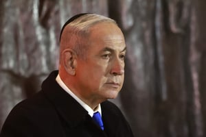 Le Premier ministre israélien, Benyamin Netanyahou, au Mémorial de la Shoah de Yad Vashem, le 5 mai 2024. © Menahem Kahana / AFP.