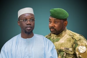 Ousmane Sonko, Premier ministre sénégalais, et Assimi Goïta, président de la transition au Mali. © Montage JA / Présidence du Mali