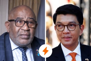 Azali Assoumani (à gauche) et Andry Rajoelina. © Vincent Fournier pour JA ; Ludovic MARIN / AFP