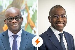 Samuel Munzele Maimbo et Amadou Hott, deux des candidats officiels à la succession d’Akinwumi Adesina à la BAD, incarnent deux visions de présidence distinctes. © MONTAGE JA ; World Bank Group ; Sylvain Cherkaoui pour JA