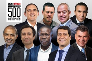 En haut, de gauche à droite : Ockert Janse Van Rensburg, Meiring Burger, Riaan Koppeschaar et Tarik Hamane. En bas, de gauche à droite : Sunil Taldar, Mohamed Benchaaboun; Jacob Kwabena Adjei, Fabricio Bloisi et Beyers Nel. © Montage JA; DR; Hollie Adams/Bloomberg via Getty Images; Mohamed Drissi Kamili pour JA