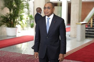 Le ministre ivoirien Adama Coulibaly, à Abidan, en Côte d’Ivoire, en avril 2021. © Cyrille Bah/Anadolu Agency via AFP.