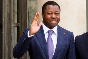 Le président togolais, Faure Essozimna Gnassingbé, au palais présidentiel de l’Élysée à Paris, le 9 avril 2021. © Ludovic MARIN / AFP