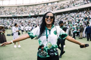Duduzile Zuma-Sambudla, fille de l’ancien président sud-africain Jacob Zuma, lors des célébrations du premier anniversaire du parti créé par son père, au stade Moses Mabhida, à Durban, le 15 décembre 2024. © RAJESH JANTILAL / AFP