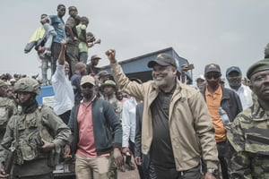 Corneille Nangaa, après une réunion entre le M23 et l’Alliance Fleuve Congo, à Goma, le 6 février 2025. © GUERCHOM NDEBO/The New York Times-REDUX-REA