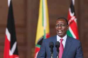 Le président du Kenya, William Ruto, lors d’une conférence de presse à la State House de Nairobi, le 4 juillet 2024. © Tony KARUMBA / AFP