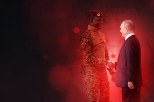 Vladimir Poutine et Ibrahim Traoré, lors du sommet Russie-Afrique de 2019, à Saint-Petersbourg. © MONTAGE JA : Alexey DANICHEV/POOL/AFP