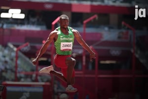 Hugues Fabrice Zango lors des Jeux olympiques de Tokyo 2020, au Japon, en août 2021. © Stadion Actu / Sipa