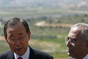 Ban Ki-moon et le premier ministre palestinien, Salam Fayyad, le 20 mars à Ramallah. © AFP