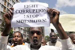 Manifestation au Kenya, le 17 février, après un scandale impliquant deux ministres. © AFP