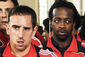 Franck Ribéry et Sydney Govou, à Clairefontaine (région parisienne), juin 2008. © Sipa