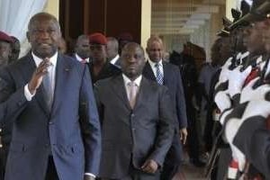 Laurent Gbagbo et Guillaume Soro, le 5 août 2010 à Yamoussoukro. © AFP