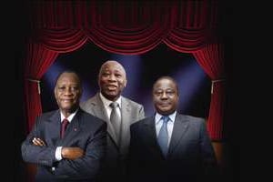 Alassane Ouattara, Laurent Gbagbo et Henri Konan Bédié (de g. à dr.). © PHOTOMONTAGE J.A.
