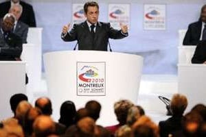 Le président de la république Nicolas Sarkozy lors d’un discours au sommet de la francophonie à M © AFP