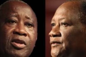 Gbagbo et Ouattara s’affrontent sur la RTI lors d’un duel télévisé inédit. © D.R.