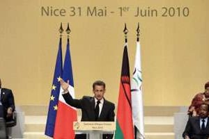 Nicolas Sarkozy au sommet Afrique-France, en juin 2010 à Nice. © AFP