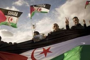 Des militants pro-sahraoui brandissent le drapeau du Sahara occidental, le 4 décembre. © AFP