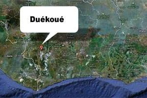 La ville de Duékoué est située à environ 500 km d’Abidjan, près du Liberia. © Google maps