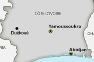 Carte de la Côte d’Ivoire montrant Duékoué © IRIN