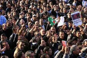 Des manifestants réclament le départ du président Bouteflika, le 12 février à Alger. © AFP