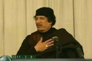 Capture d’écran de la télévision officielle libyen de Mouammar Kaddafi, le 9 mars 2011. © AFP