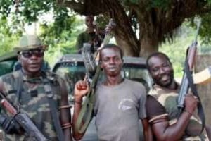 Les forces pro-Ouattara à Bloléquin (ouest de la Côte d’Ivoire), le 28 mars 2011. © AFP