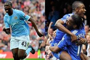 Yaya Touré (à g.), Drogba et Kalou (à dr.) ont marqué ce week-end en Premier League. © Reuters