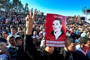 Une affiche à l’effigie de Mohamed Bouazizi, le 6 février à Sidi Bouzid. © Nicolas Fauqué/www.imagesdetunisie.com